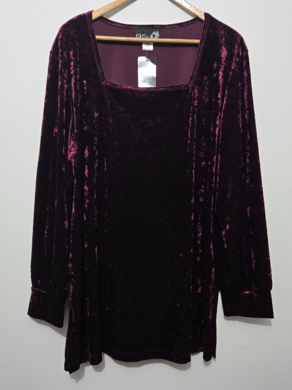 NWT Womens Deep Pink Velvet Tunic Top Size 2X Square Neck Long Sleeve Party Chic